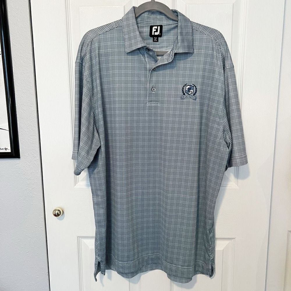 FootJoy FJ Men’s Short Sleeve Blue and White Plaid Golf Shirt Size Large